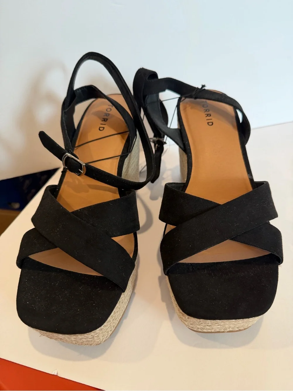 torrid Black Crisscross Espadrille Wedge Sandals with Ankle Strap